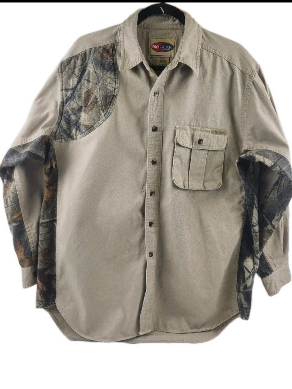 Pro Gear By Wrangler Realtree Hardwoods XL Cotton Button Down Brown Camo Shirt